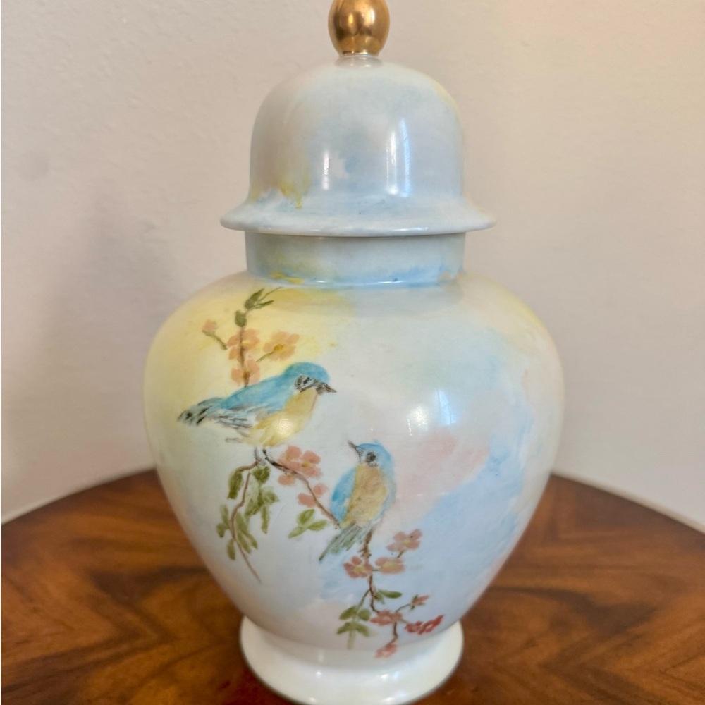 Hand-Painted Porcelain Ginger Jar 14” Signed